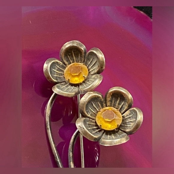 🏵️ Vintage Sterling Silver Vermeil Flower Brooch #6607 - Picture 2 of 6